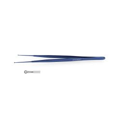 Titanium Gerald Ring Tip Forceps, tips impregnated w/ fine tungsten carbide dust, flat handle, 1.0 mm tips