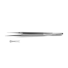 Dennis-Type Micro Ring Tip Forceps, 1.0 mm tips impregnated w/ fine tungsten carbide dust, counterbalanced handle