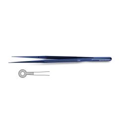 Titanium Dennis-Type Micro Ring Tip Forceps, tips impregnated w/ fine tungsten carbide dust, counterbalanced handle, 1.0 mm tips