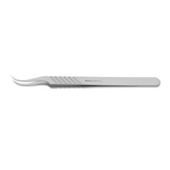 Micro Forceps, 9.0 mm wide flat handle, curved, 0.4 mm tip size