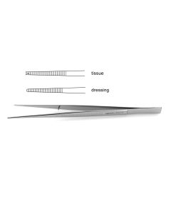 Cushing Thumb Forceps, flat serrated handles, scraper end