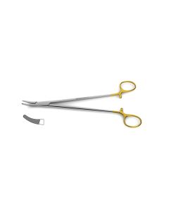 Heaney Needle Holder, tungsten carbide, curved, serrated jaws