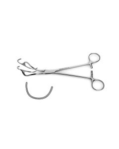 Strong Aorta Clamp, jaws 4.1 cm wide, 1.6 cm deep, debakey teeth, 8" (20.0 cm)
