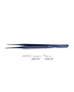 CV Elite - Titanium Dennis-Style Micro Platform Tip Forceps, round handle, tips impregnated w/ fine tungsten carbide dust, counterbalanced, platform tip