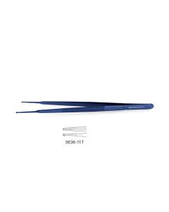 CV Elite - Titanium Gerald Ring Tip Forceps, flat handle, tips impregnated w/ fine tungsten carbide dust, 1.0 mm platform tips