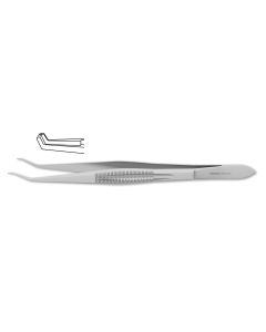 University Of Kansas Corneal Forceps, colibri style 2x2 teeth angled 45 degrees, 7.0 mm tying platform, 4-1/8" (10.5 cm)