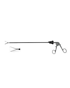 Quick Clean™ Tenaculum Forceps, 5, w/ flushport, single tooth, double action, ratcheted, fixed, radel™ (insulated) shaft only, remainder matte, 31.0 mm jaw, 5.0 mm